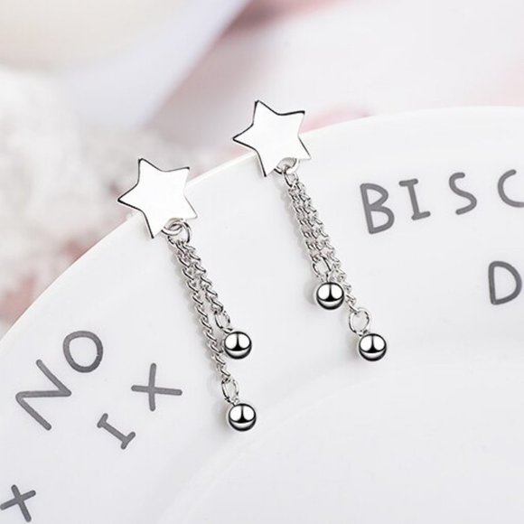 NEW 925 Sterling Silver Star Tassel Earrings - Picture 4 of 6